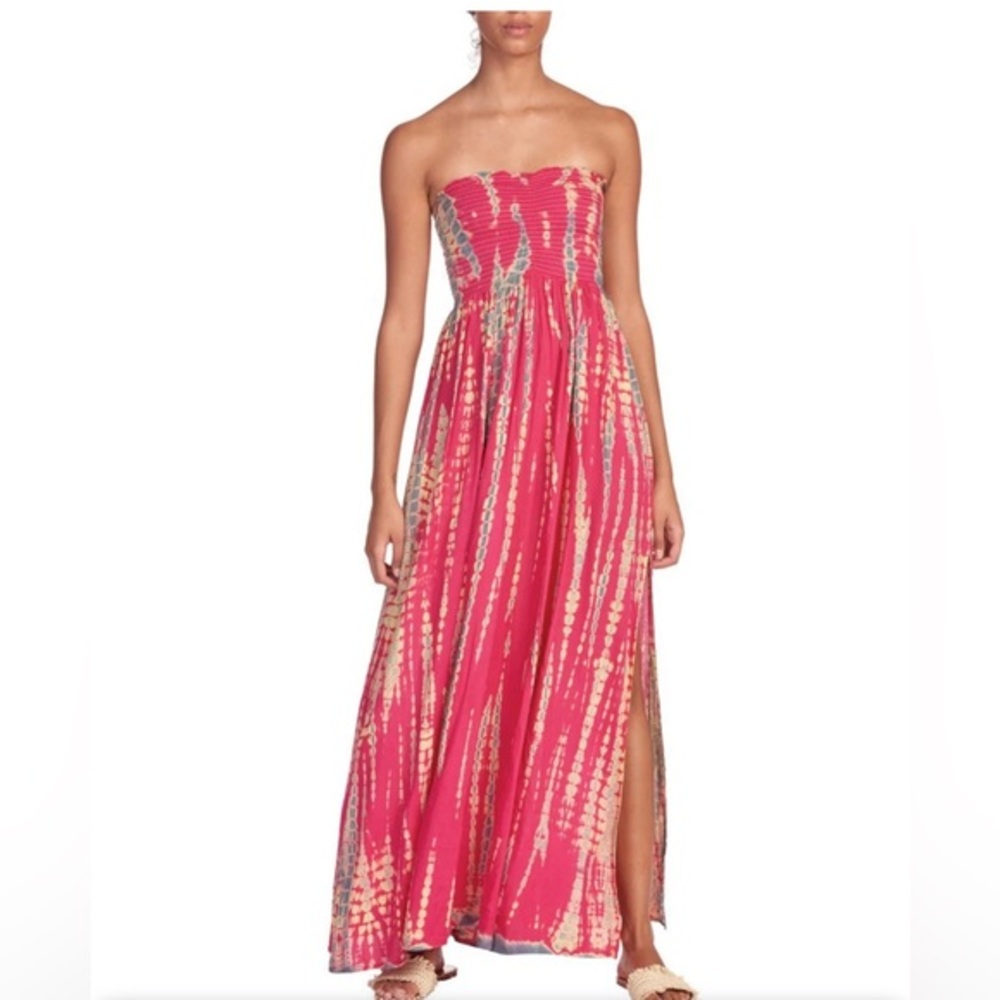 Elan Tie Dyed Strapless Maxi Dress with Slit//Sz S